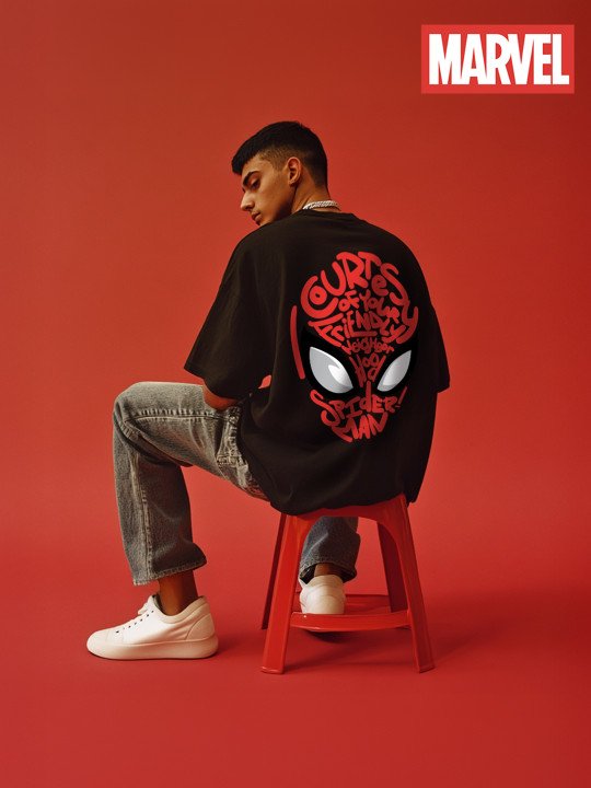 VEIRDO Men Spiderman Printed Pure Cotton T-shirt