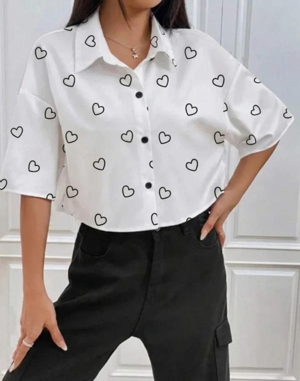 Oversized Fit Printed Spread Collar Casual Shirt