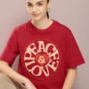 TonZon Women Graphic Print Round Neck Cotton Blend Red T-Shirt