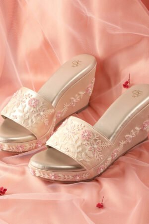 House of Pataudi Embellished Floral Wedge Heels