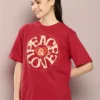 TonZon Women Graphic Print Round Neck Cotton Blend Red T-Shirt