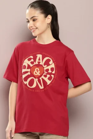 TonZon Women Graphic Print Round Neck Cotton Blend Red T-Shirt