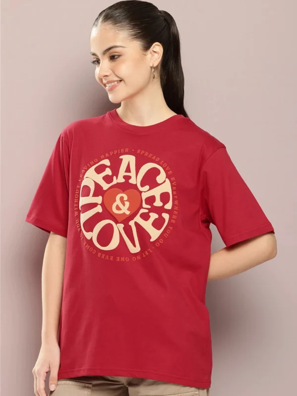 TonZon Women Graphic Print Round Neck Cotton Blend Red T-Shirt