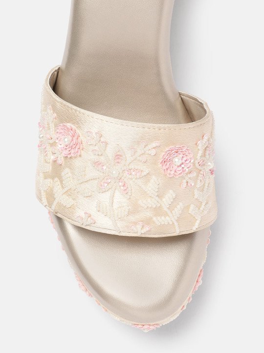House of Pataudi Embellished Floral Wedge Heels