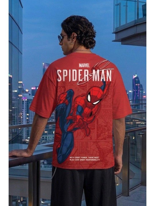 VEIRDO Men Spiderman Printed Pure Cotton T-shirt