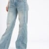 Glitchez Women Wide Leg Light Faded Stretchable Jeans