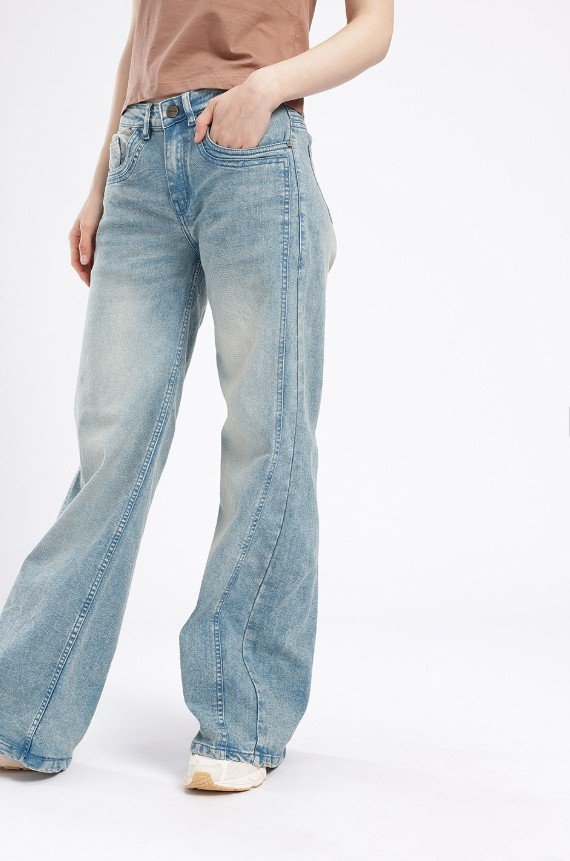 Glitchez Women Wide Leg Light Faded Stretchable Jeans