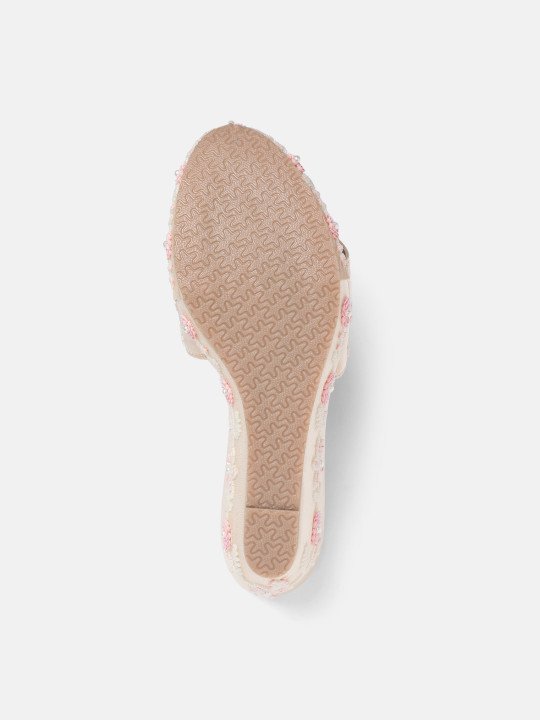 House of Pataudi Embellished Floral Wedge Heels