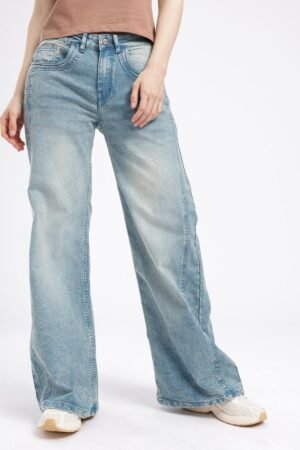 Glitchez Women Wide Leg Light Faded Stretchable Jeans
