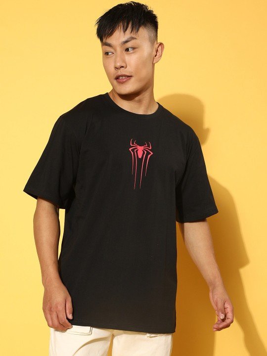 VEIRDO Men Spiderman Printed Pure Cotton T-shirt