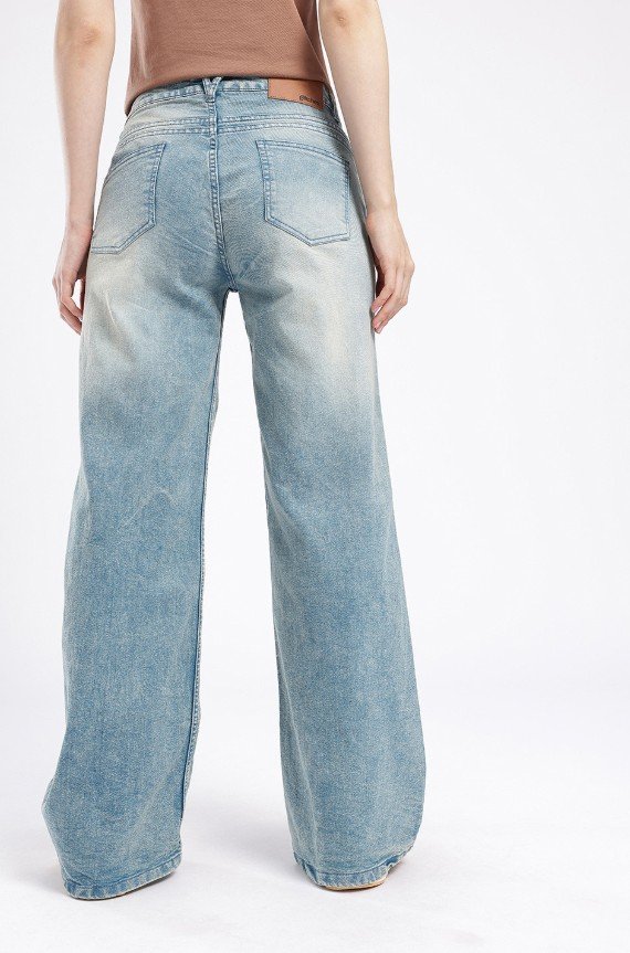 Glitchez Women Wide Leg Light Faded Stretchable Jeans