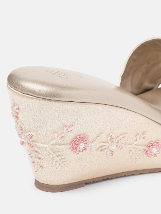 House of Pataudi Embellished Floral Wedge Heels