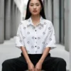 Oversized Fit Printed Spread Collar Casual Shirt