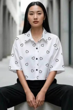 Oversized Fit Printed Spread Collar Casual Shirt