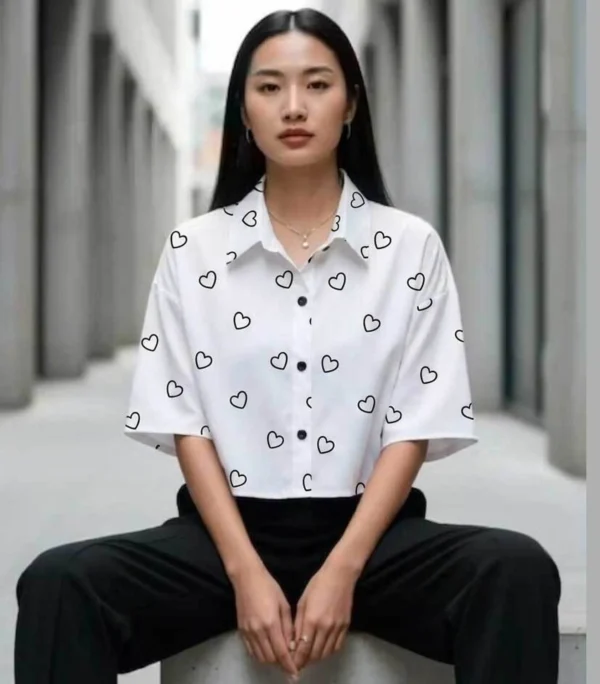 Oversized Fit Printed Spread Collar Casual Shirt