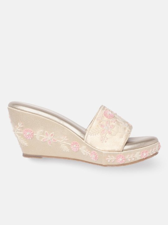 House of Pataudi Embellished Floral Wedge Heels
