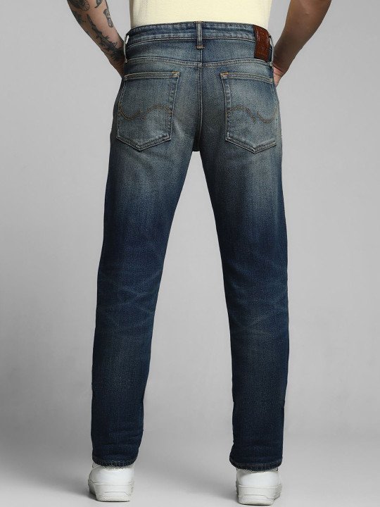 Jack & Jones Men Slim Fit Low-Rise Mildly Distressed Light Fade Stretchable Jeans