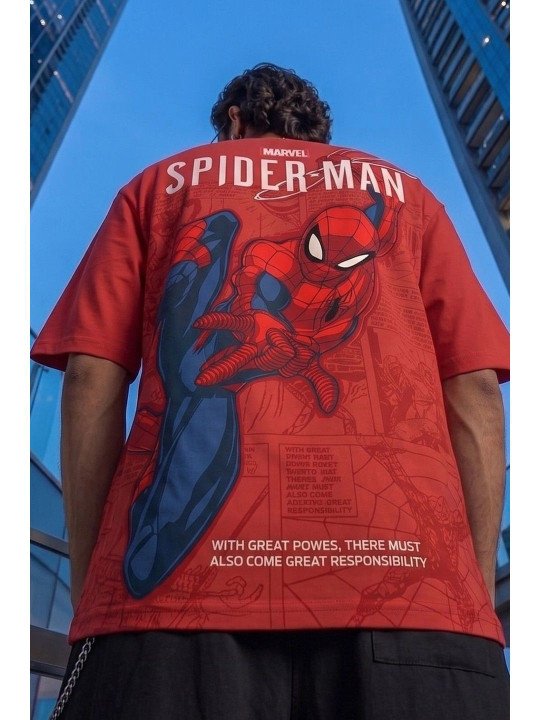 VEIRDO Men Spiderman Printed Pure Cotton T-shirt