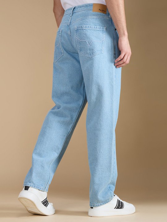 Pepe Jeans Men Relaxed Fit Mid-Rise Low Distress Light Fade Stretchable Jeans