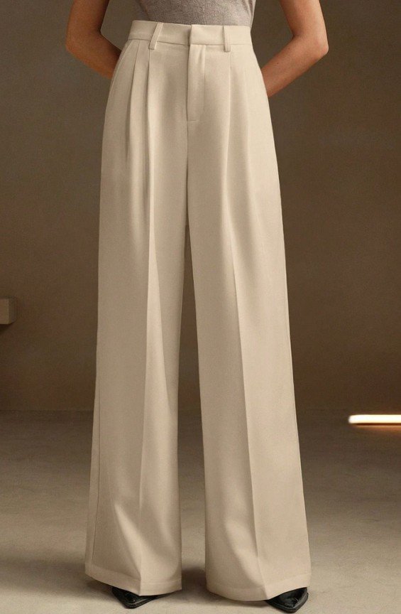 Kotty Women Relaxed Straight Leg High-Rise Pleated Parallel Trousers