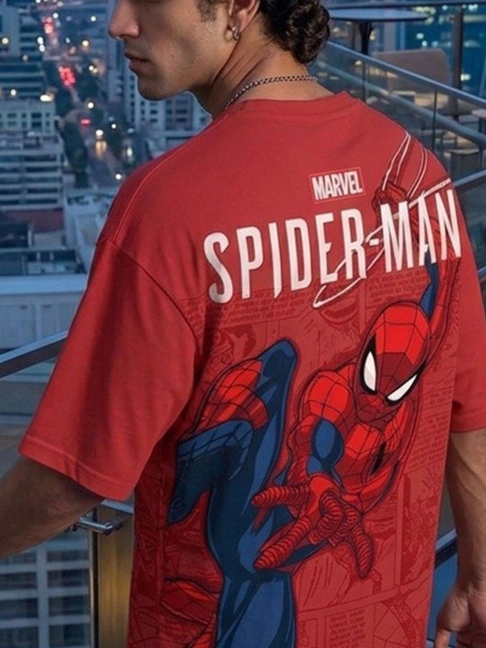 VEIRDO Men Spiderman Printed Pure Cotton T-shirt
