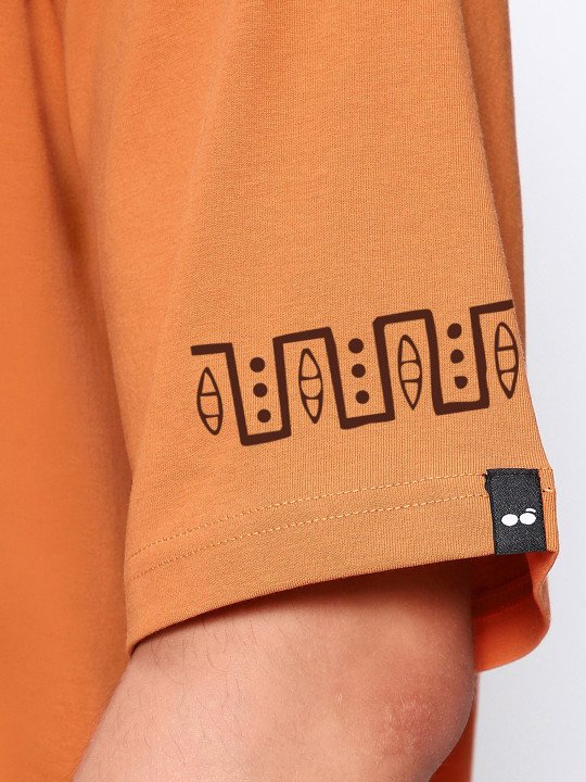 Bewakoof Men's Orange Sippin Sun Graphic Printed Oversized T-shirt