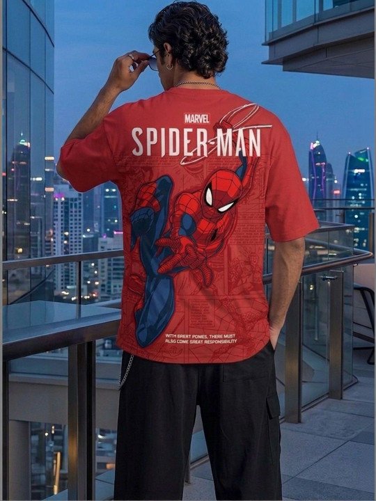 VEIRDO Men Spiderman Printed Pure Cotton T-shirt