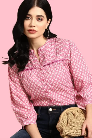 Floral Print Mandarin Collar Casual Shirt