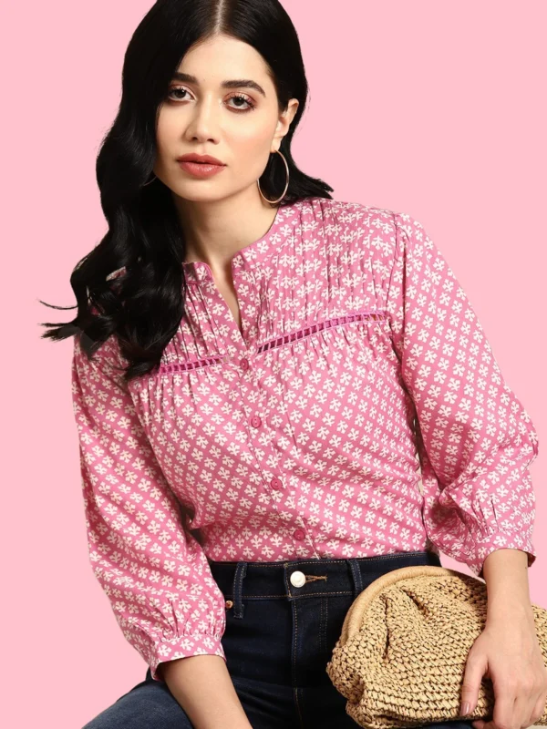 Floral Print Mandarin Collar Casual Shirt