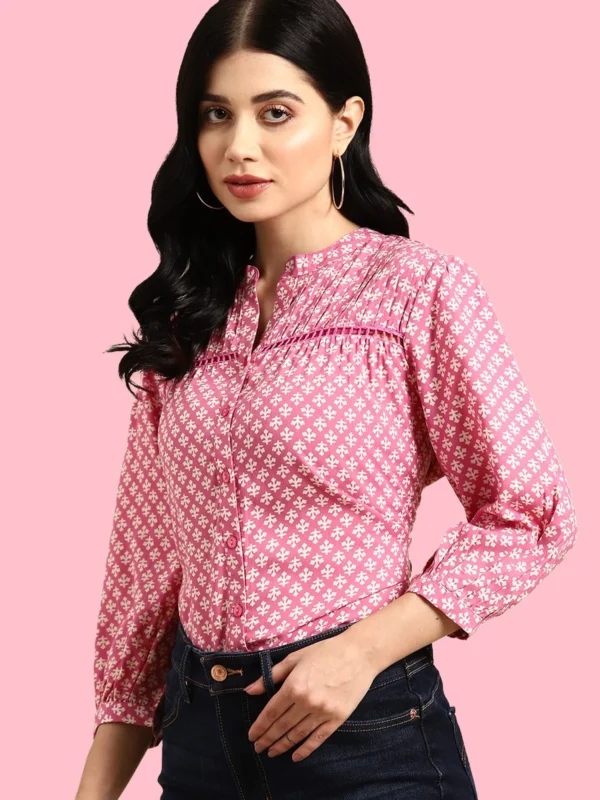 Floral Print Mandarin Collar Casual Shirt