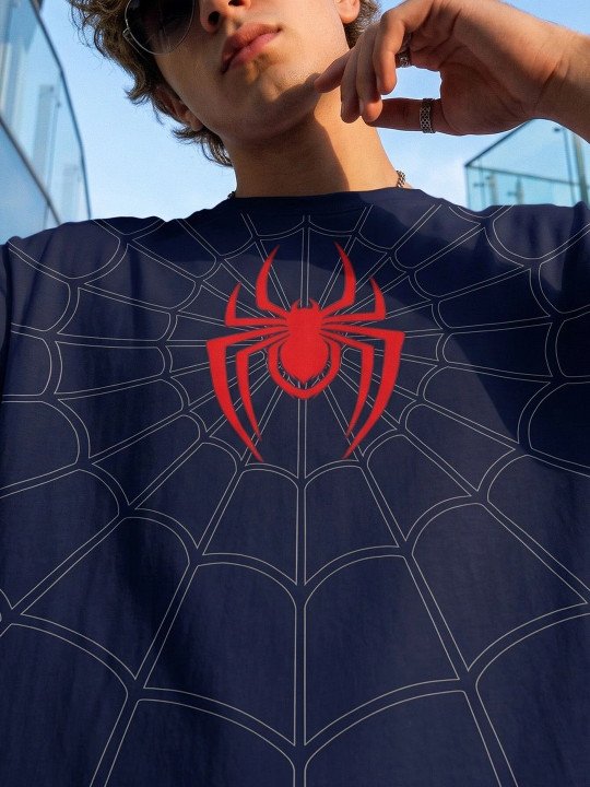 VEIRDO Men Spiderman Printed Pure Cotton T-shirt