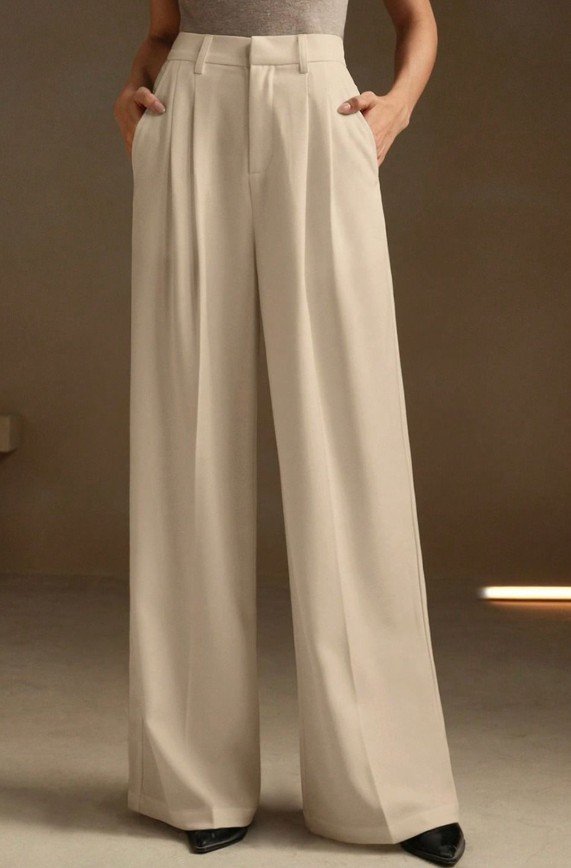 Kotty Women Relaxed Straight Leg High-Rise Pleated Parallel Trousers