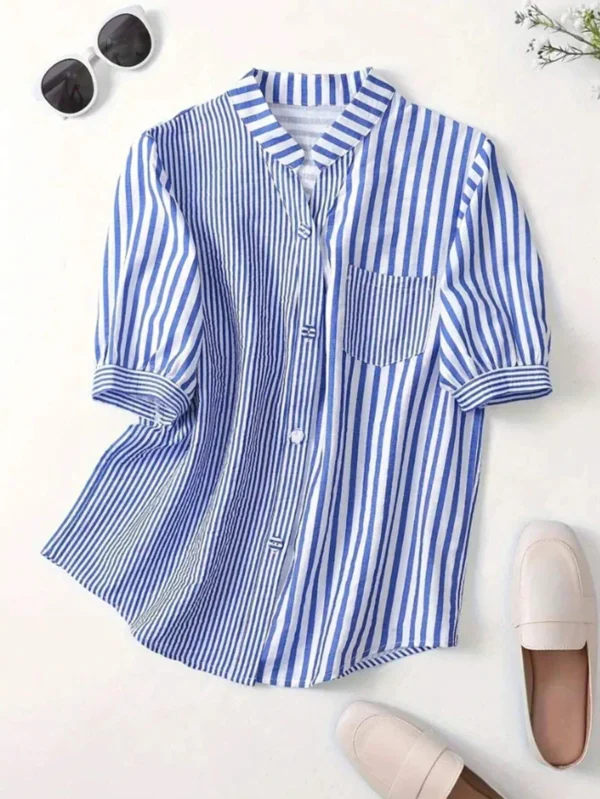 Sheetal Associates Women Regular Fit Striped Mandarin Collar Casual Shirt