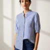 Sheetal Associates Women Regular Fit Striped Mandarin Collar Casual Shirt