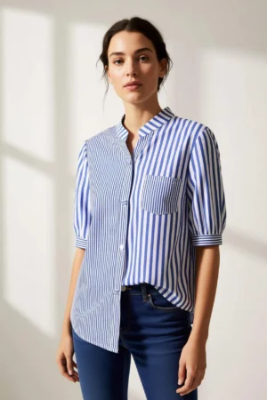 Sheetal Associates Women Regular Fit Striped Mandarin Collar Casual Shirt