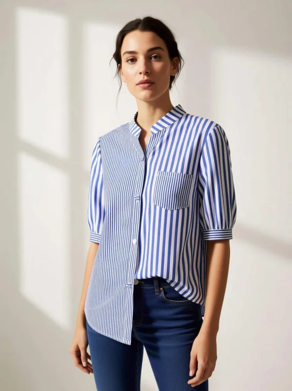 Sheetal Associates Women Regular Fit Striped Mandarin Collar Casual Shirt