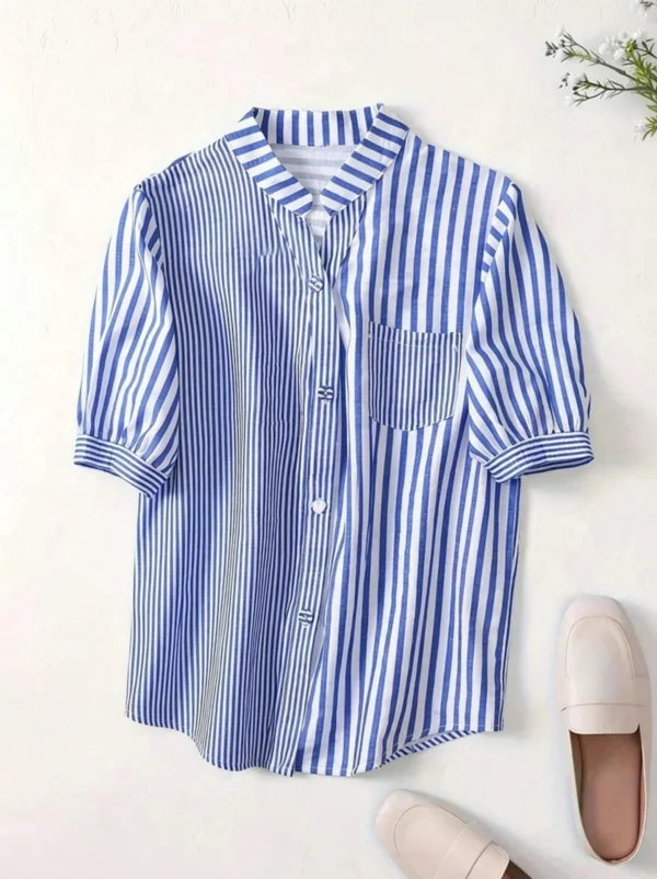 Sheetal Associates Women Regular Fit Striped Mandarin Collar Casual Shirt