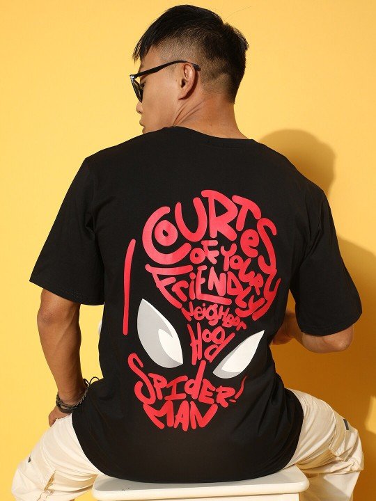 VEIRDO Men Spiderman Printed Pure Cotton T-shirt