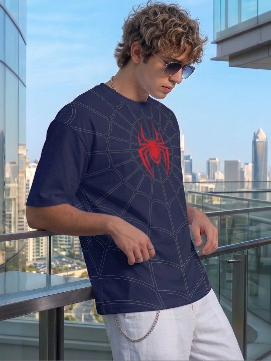VEIRDO Men Spiderman Printed Pure Cotton T-shirt