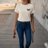 Ascenzo Women Printed Round Neck Pure Cotton Beige T-Shirt