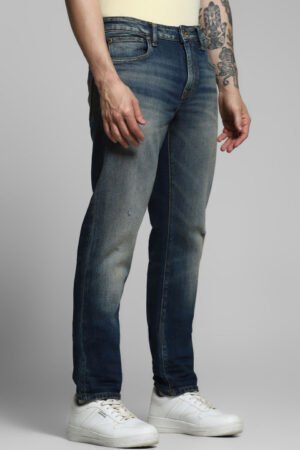 Jack & Jones Men Slim Fit Low-Rise Mildly Distressed Light Fade Stretchable Jeans