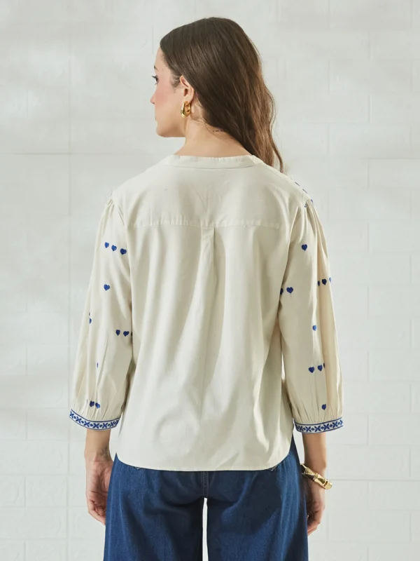 Embroidered Mandarin Collar Casual Shirt