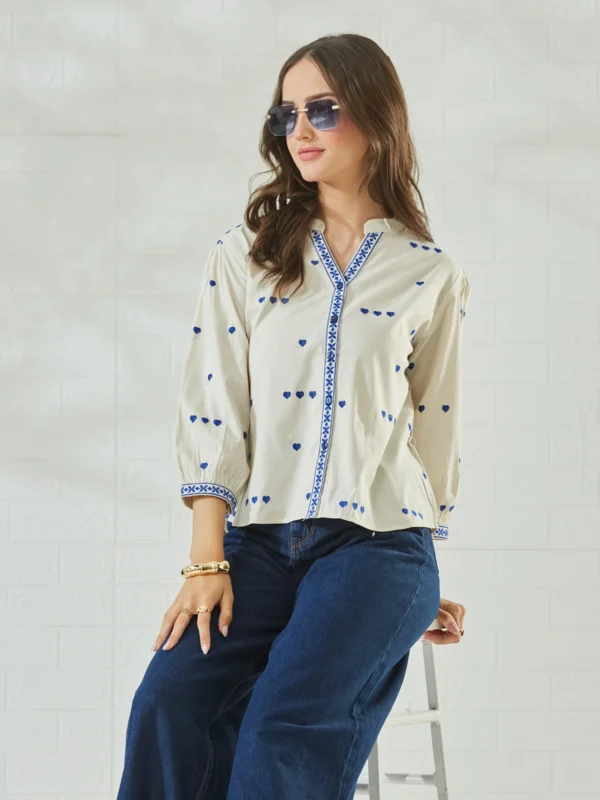 Embroidered Mandarin Collar Casual Shirt
