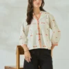 Embroidered Mandarin Collar Casual Shirt