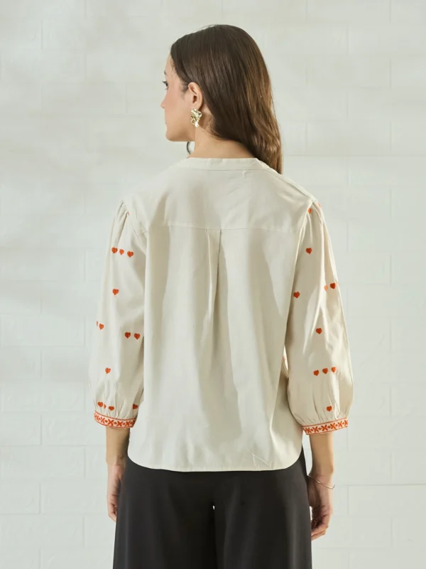 Embroidered Mandarin Collar Casual Shirt
