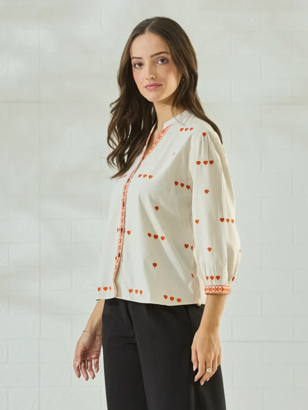 Embroidered Mandarin Collar Casual Shirt