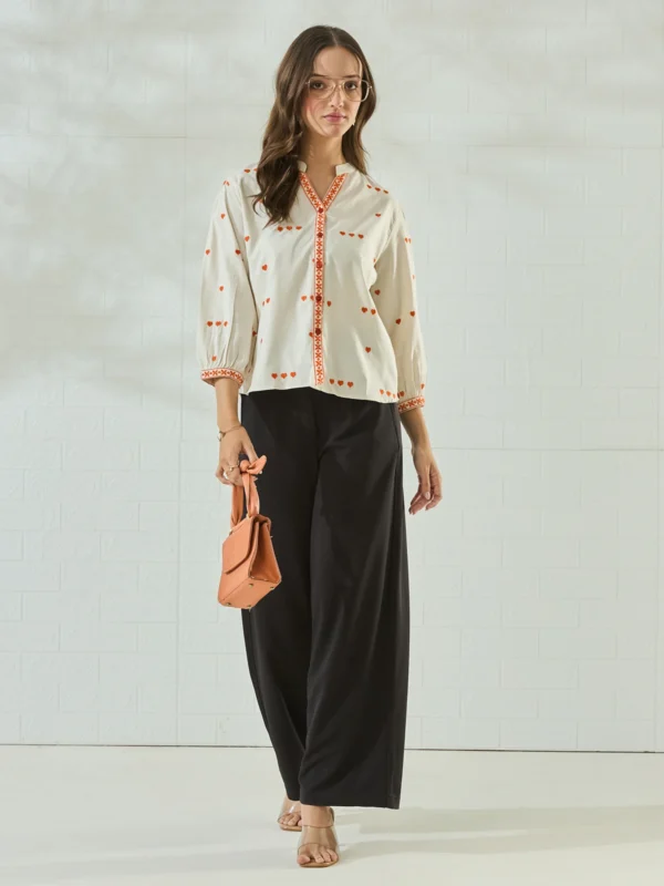 Embroidered Mandarin Collar Casual Shirt