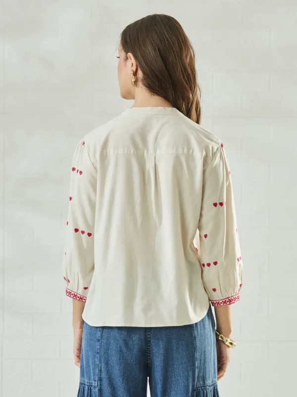 Embroidered Mandarin Collar Casual Shirt