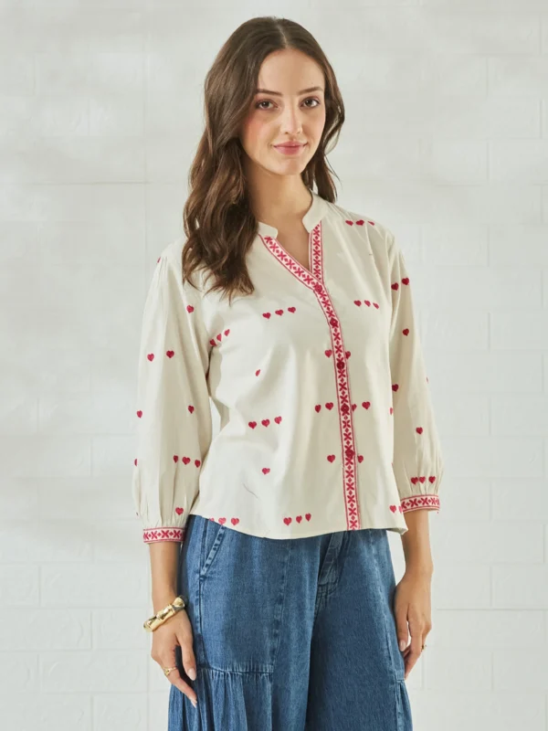 Embroidered Mandarin Collar Casual Shirt