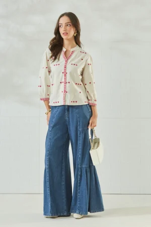 Embroidered Mandarin Collar Casual Shirt